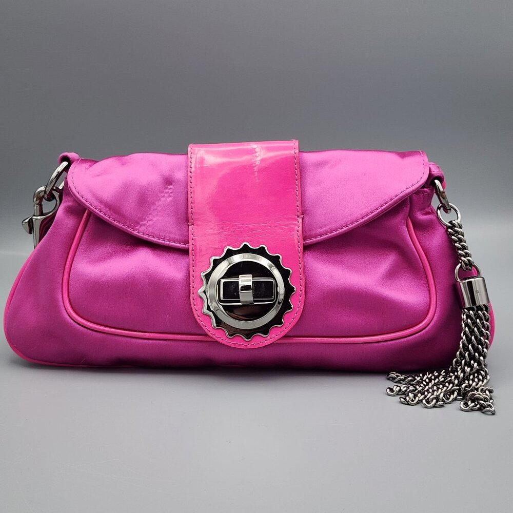 EMILIO PUCCI Fuchsia Silk Satin Clutch Bag with Silver Tassel